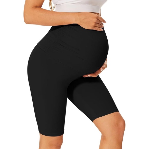 NWT Black Maternity Bike Shorts Over Belly - Picture 1 of 6